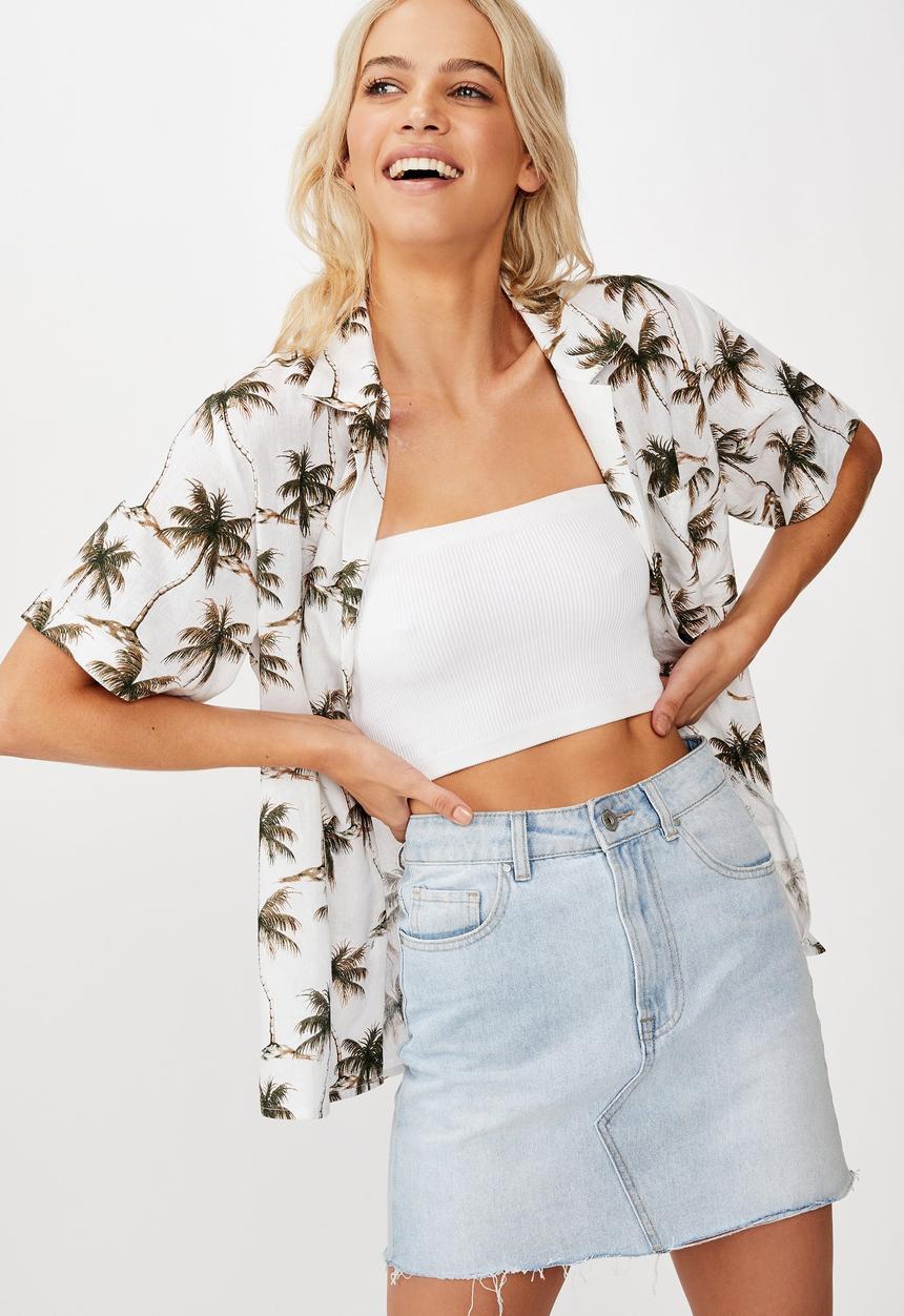Cotton On - Tropical short sleeve resort shirt - white & green