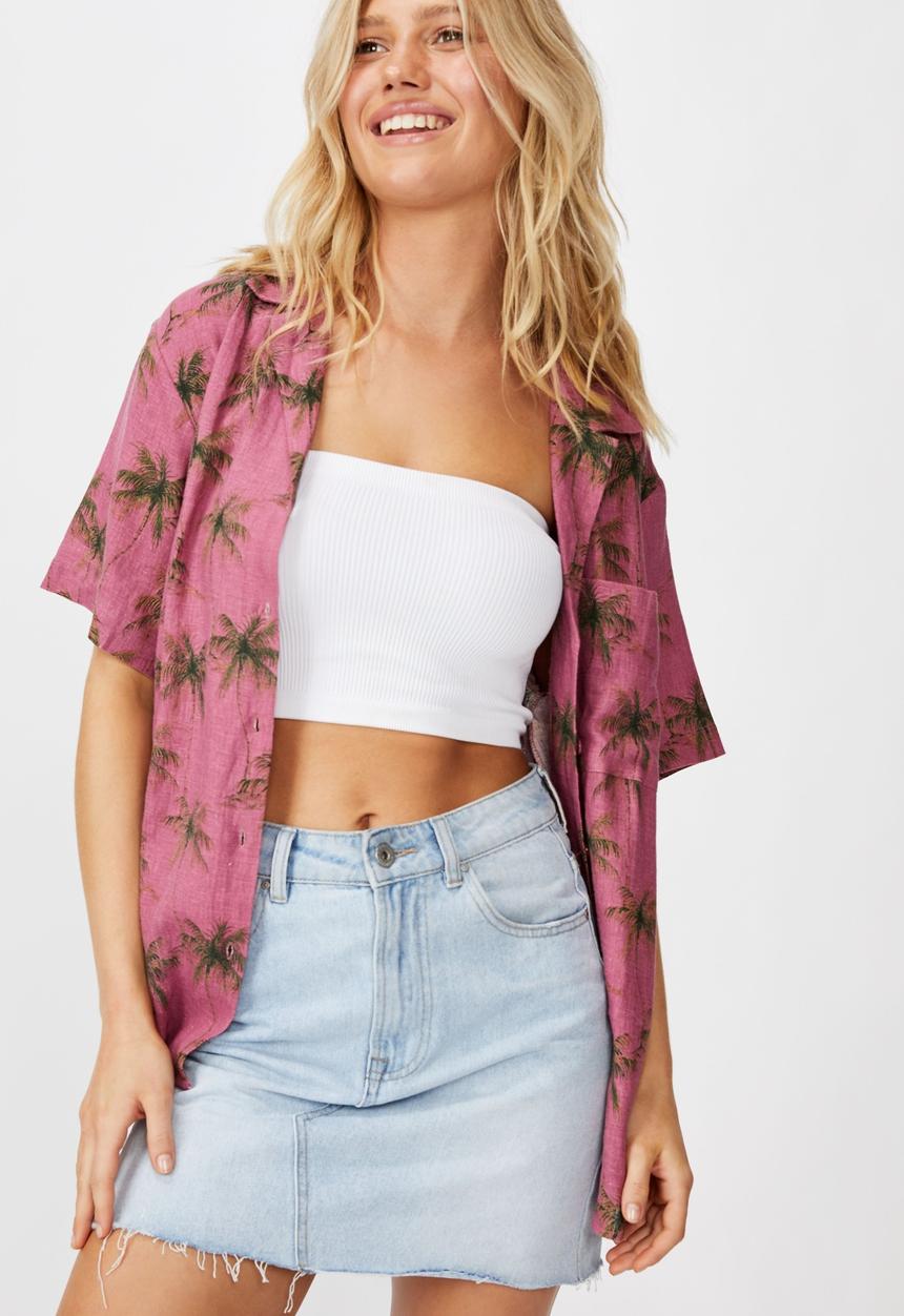 Cotton On - Tropical short sleeve resort shirt - pink & green