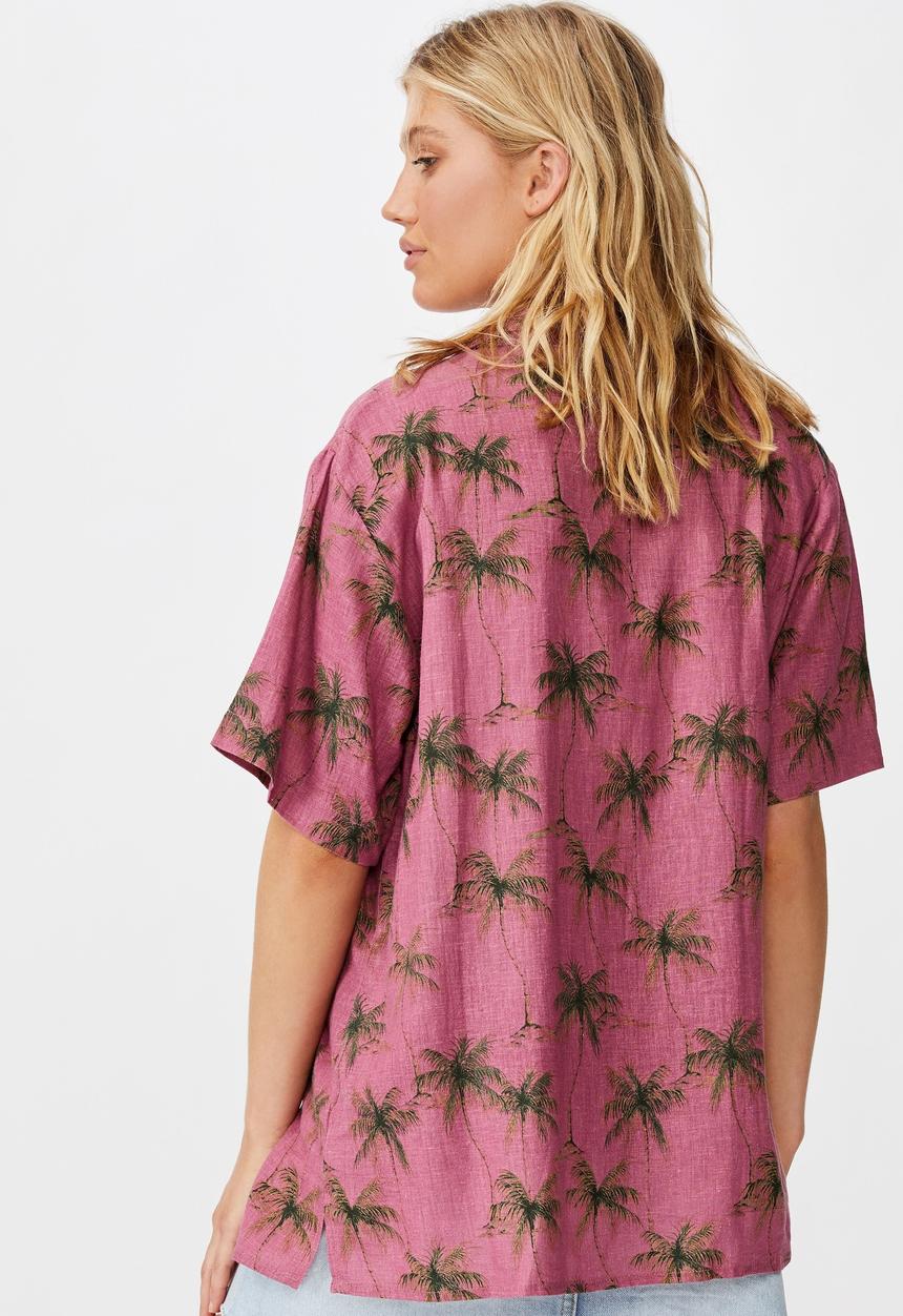 Cotton On - Tropical short sleeve resort shirt - pink & green