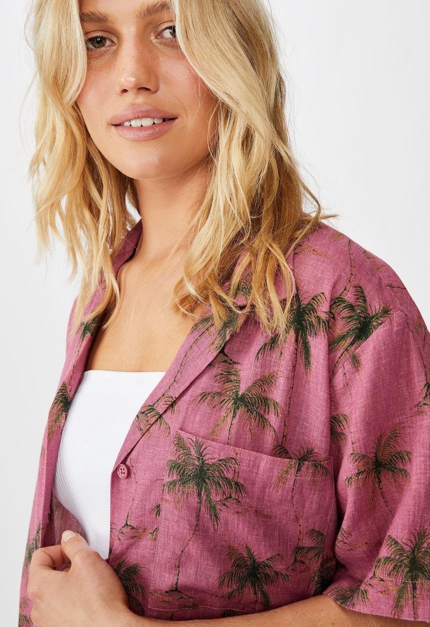 Cotton On - Tropical short sleeve resort shirt - pink & green