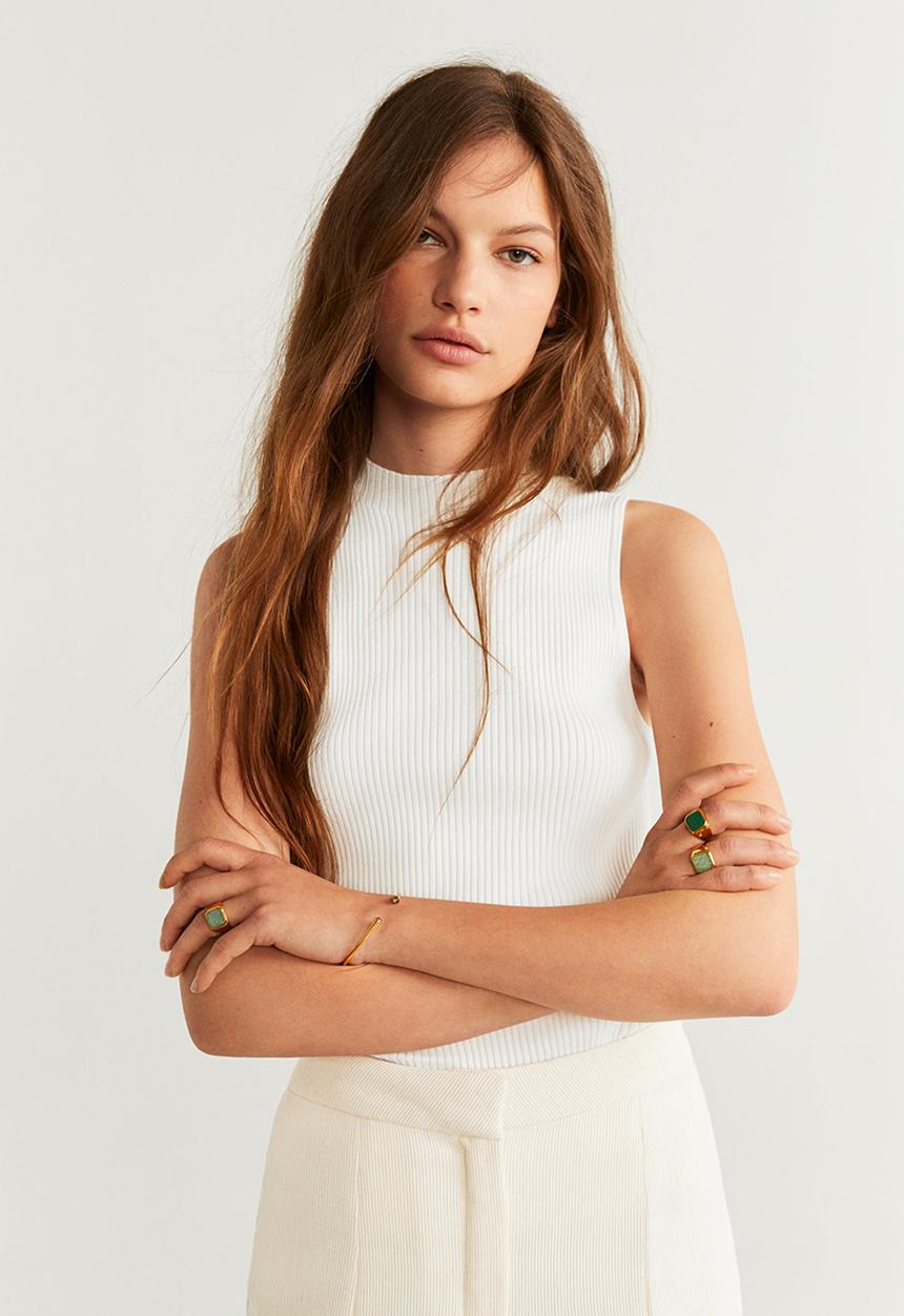 MANGO - Ribbed sleeveless top - white