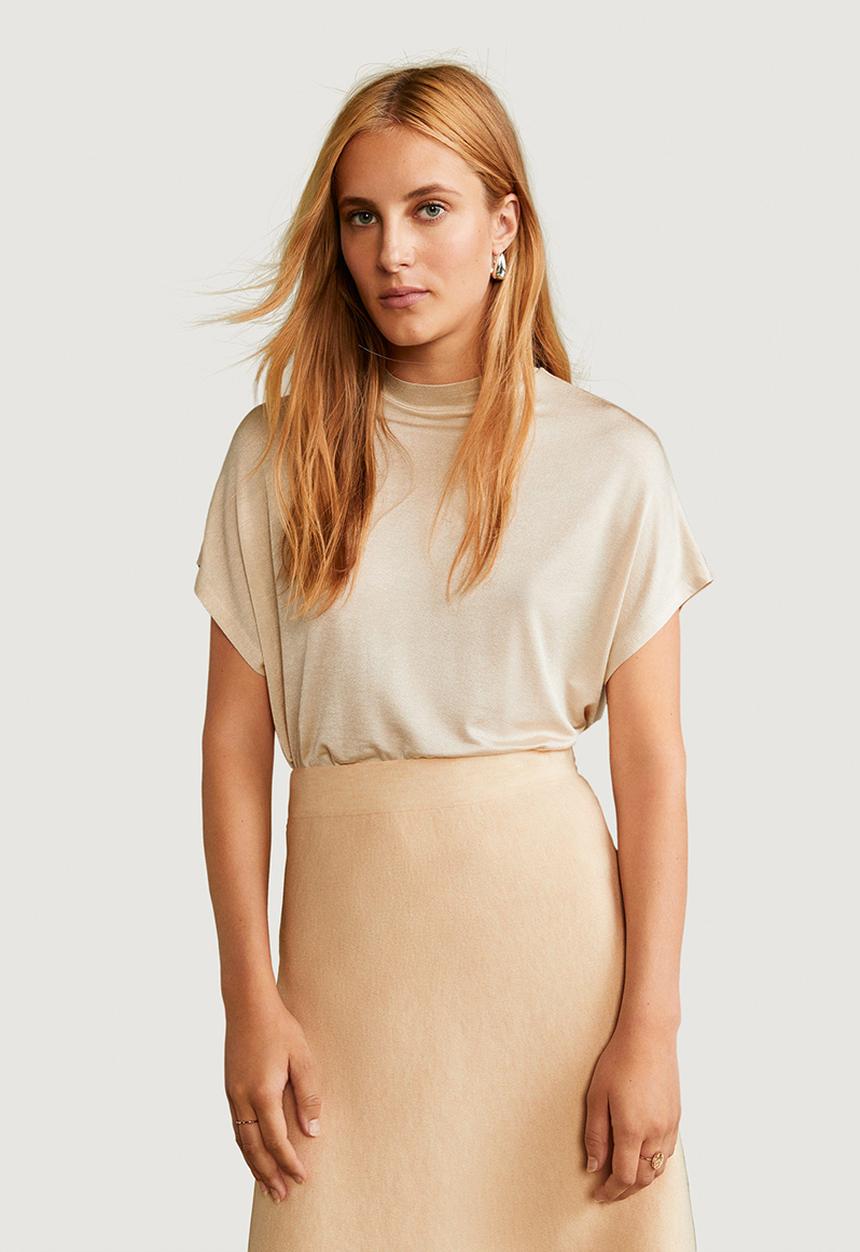 MANGO - T-shirt satin - beige