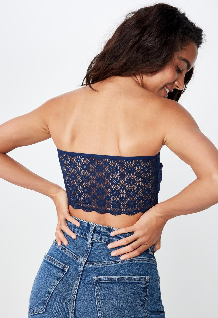Cotton On - Rib and lace bandeau bra - navy