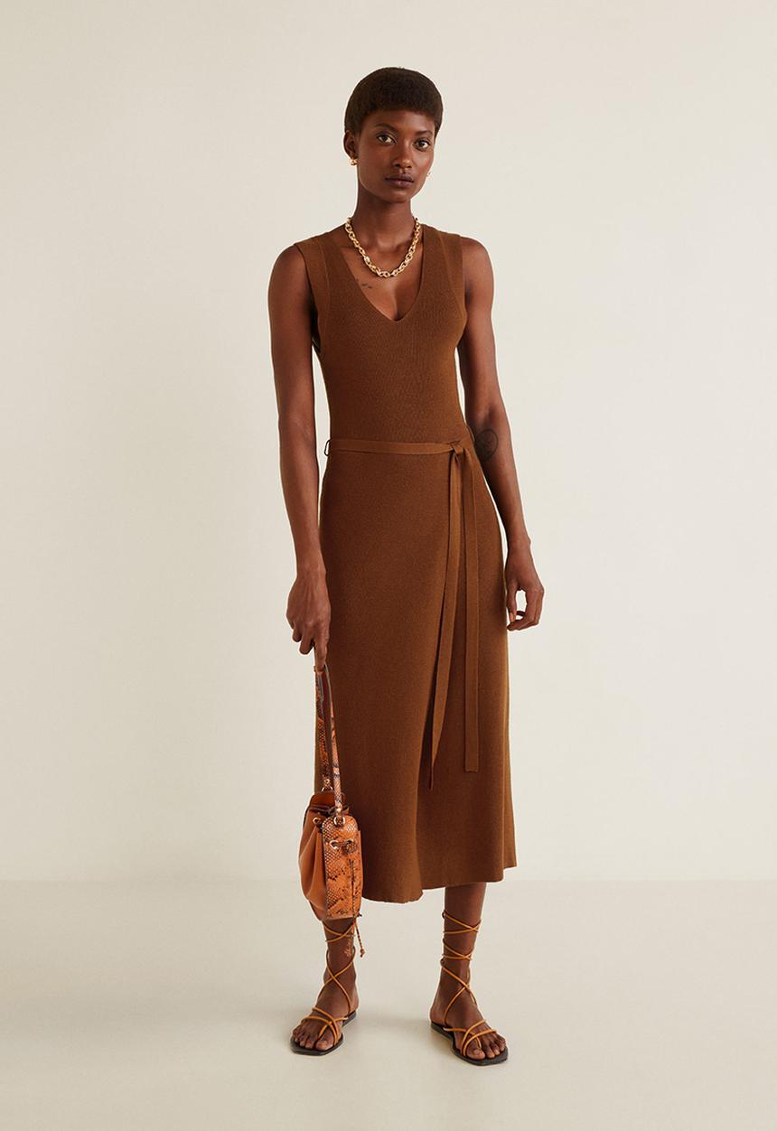 MANGO - Knit long dress - brown