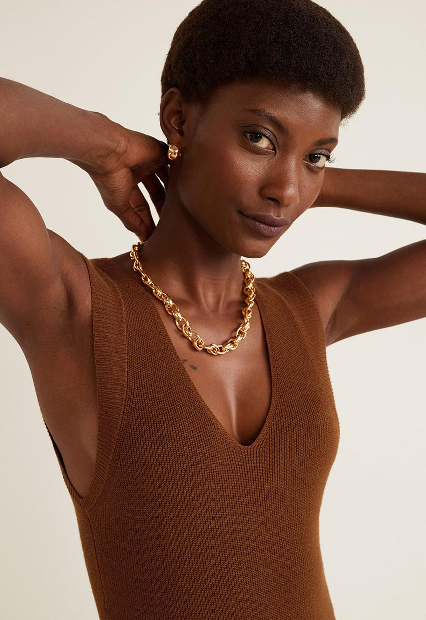 MANGO - Knit long dress - brown