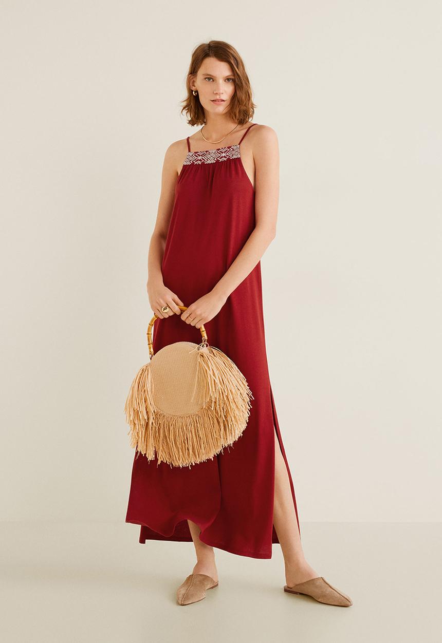 MANGO - Embroidery detail dress - red