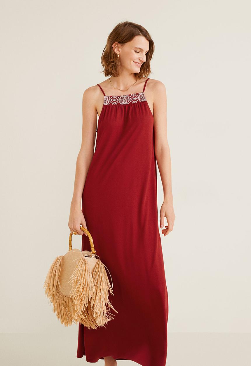 MANGO - Embroidery detail dress - red