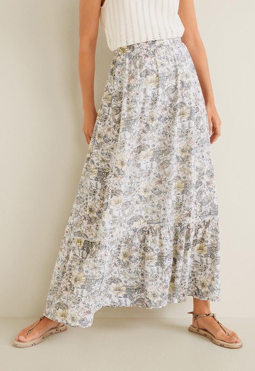 MANGO - Maxi skirt - green & white