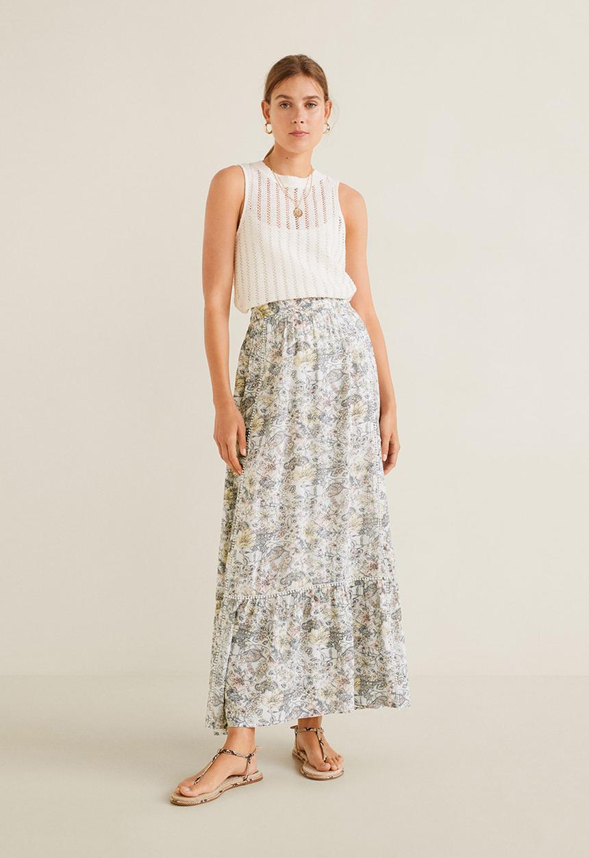MANGO - Maxi skirt - green & white