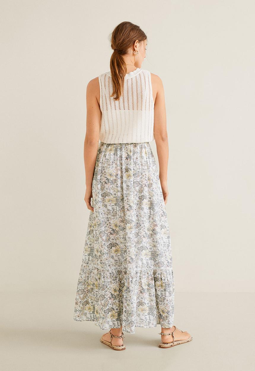 MANGO - Maxi skirt - green & white