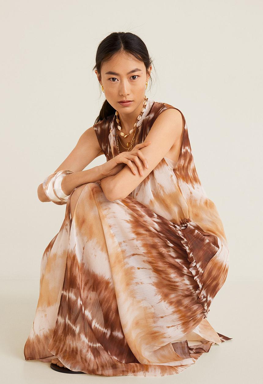 MANGO - Tie-dye dress - brown & white