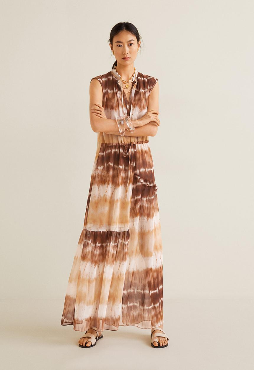 MANGO - Tie-dye dress - brown & white