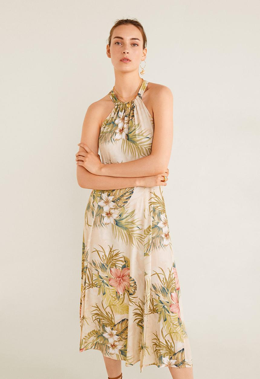 MANGO - Halter neck dress - beige