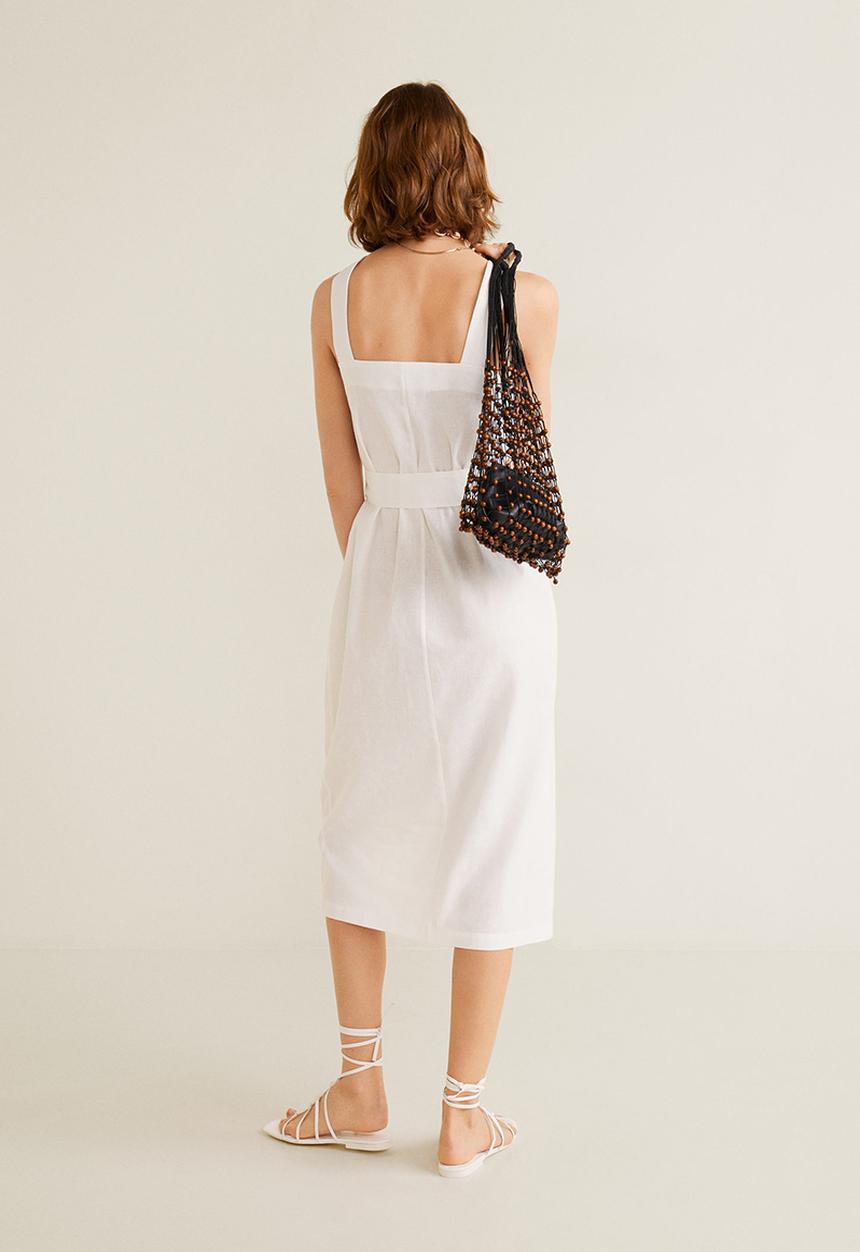 MANGO - Megan linen strap dress - white