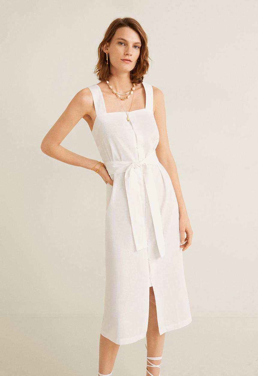 MANGO - Megan linen strap dress - white