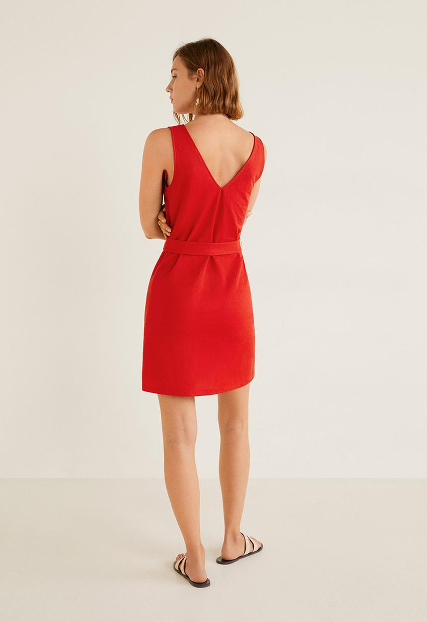MANGO - Belt detail dress - red