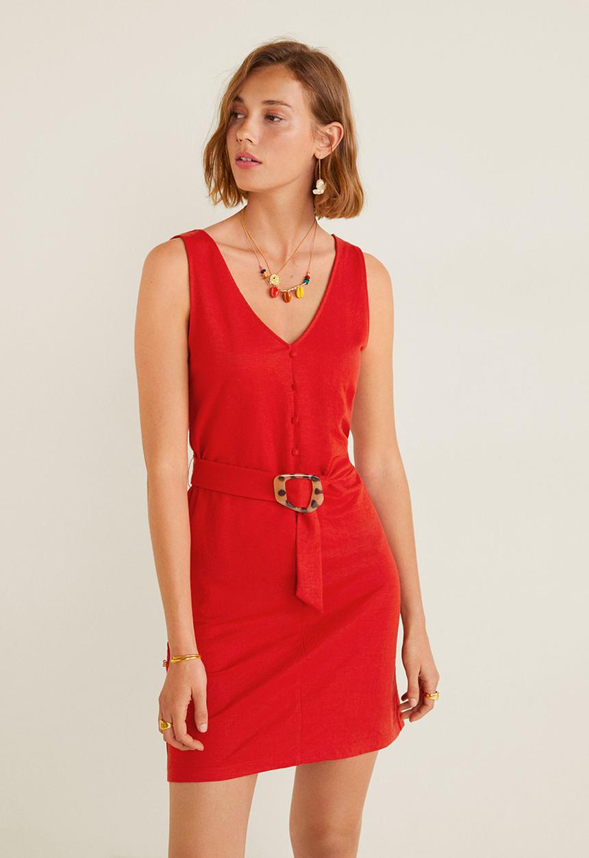 MANGO - Belt detail dress - red