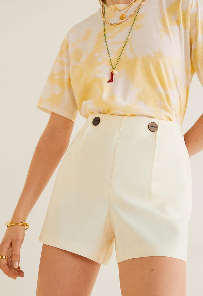 MANGO - Buttoned highwaist shorts - white