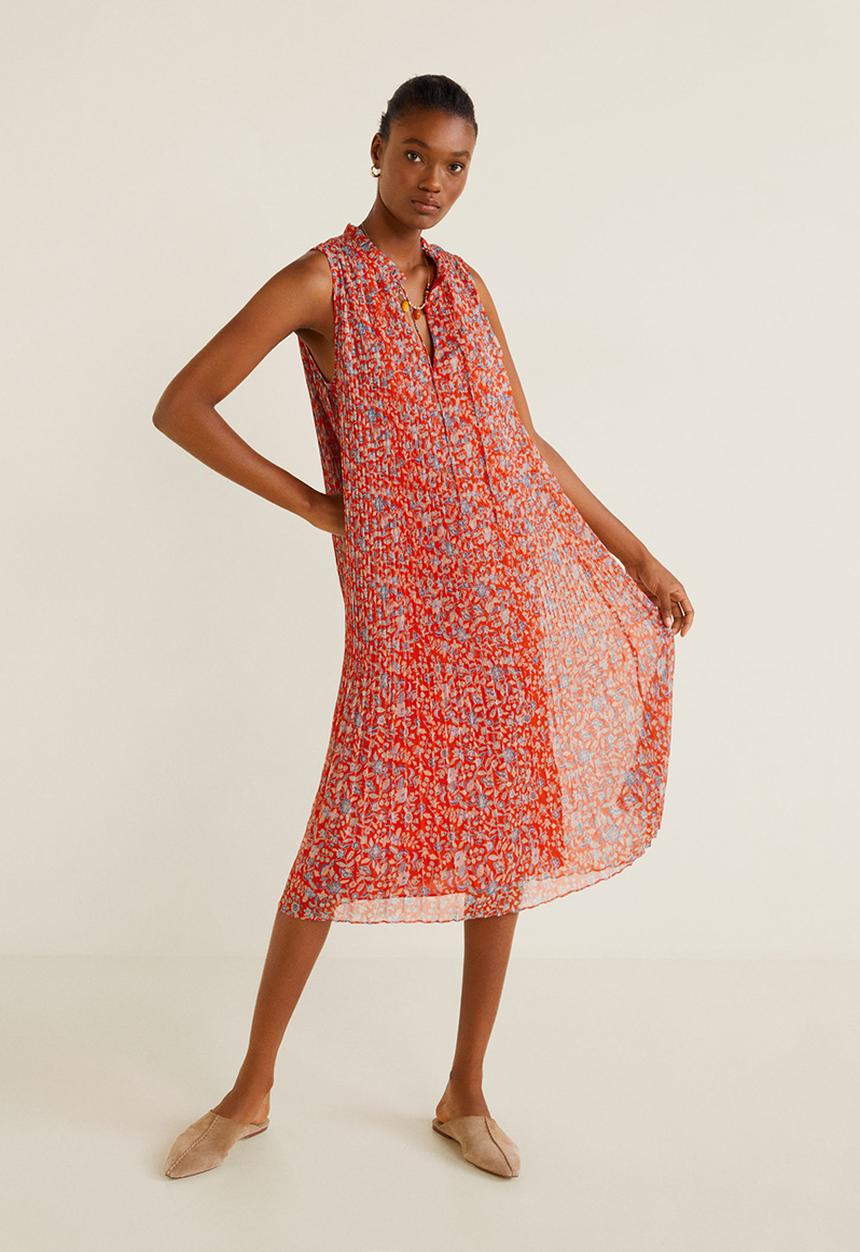 MANGO - Pleat detail dress - red