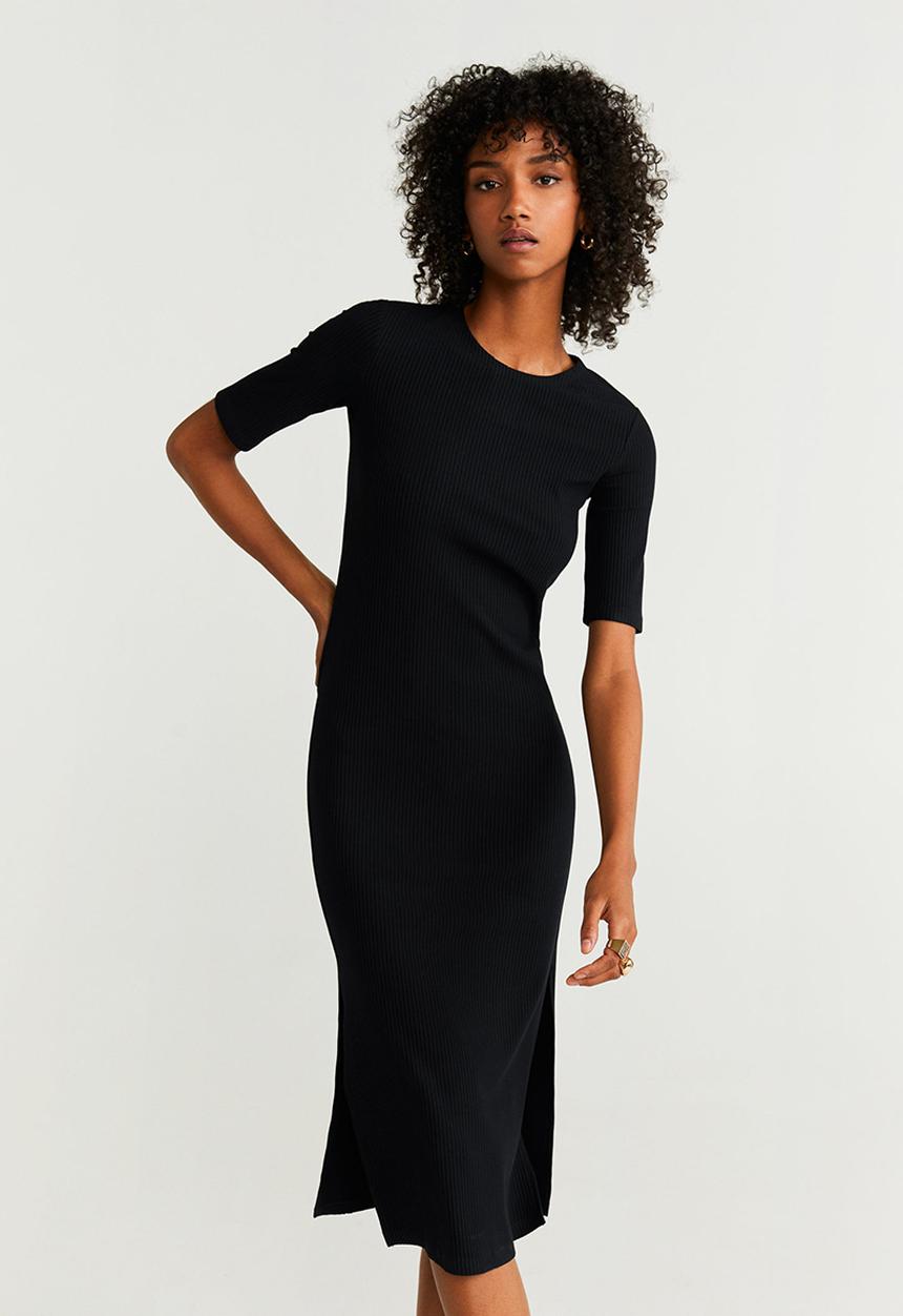 MANGO - Ribbed midi dress - black