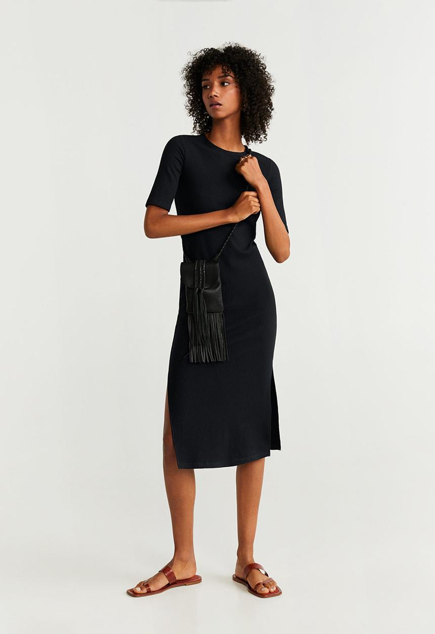 MANGO - Ribbed midi dress - black