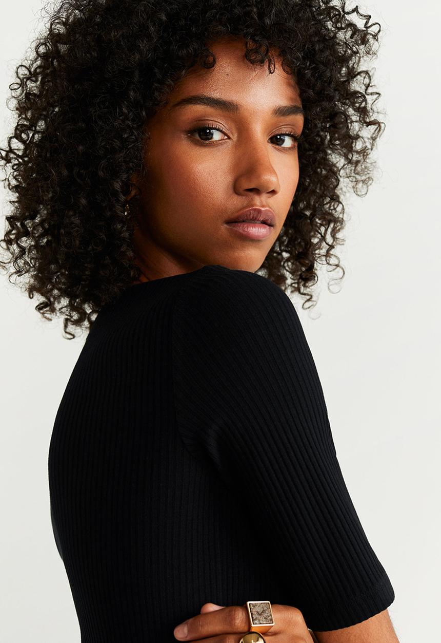 MANGO - Ribbed midi dress - black