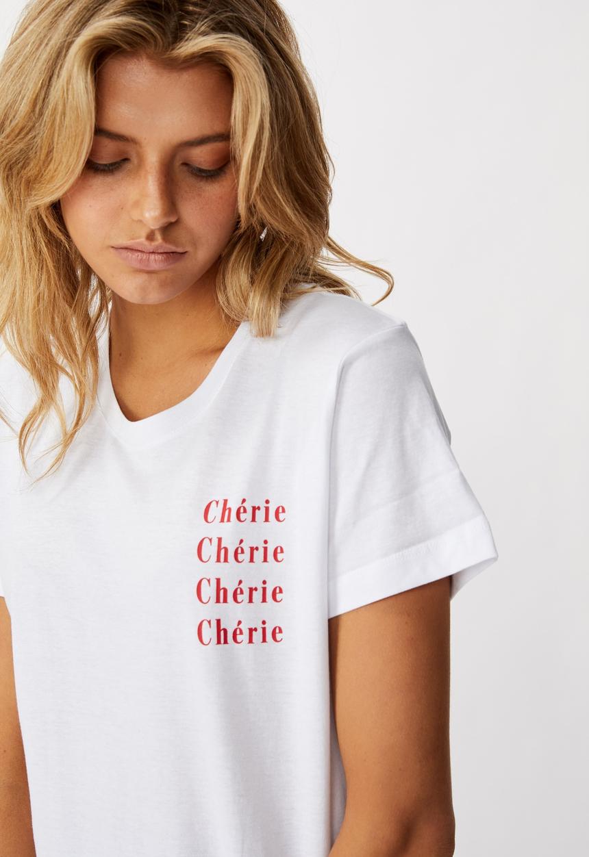 Cotton On - Classic slogan T-shirt cherie cherie - white