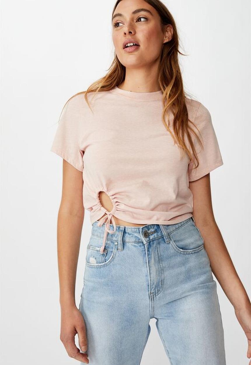 Cotton On - Franklin keyhole tie front short sleeve top - pink