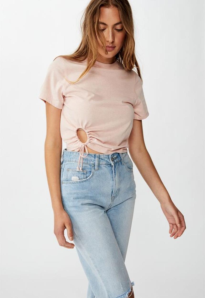 Cotton On - Franklin keyhole tie front short sleeve top - pink