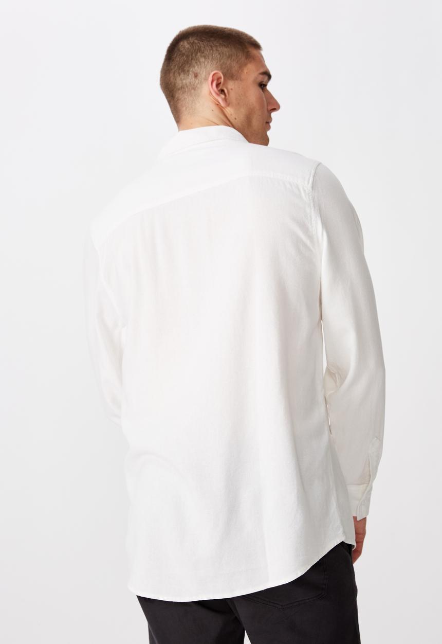 Factorie - Long sleeve linen blend shirt - white
