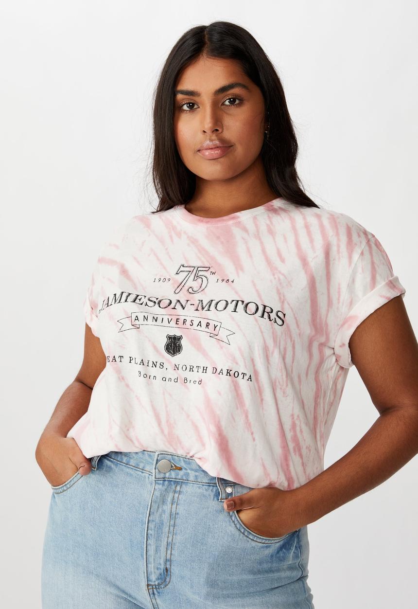 Cotton On - Curve graphic tee Jamieson motors - pink & white 