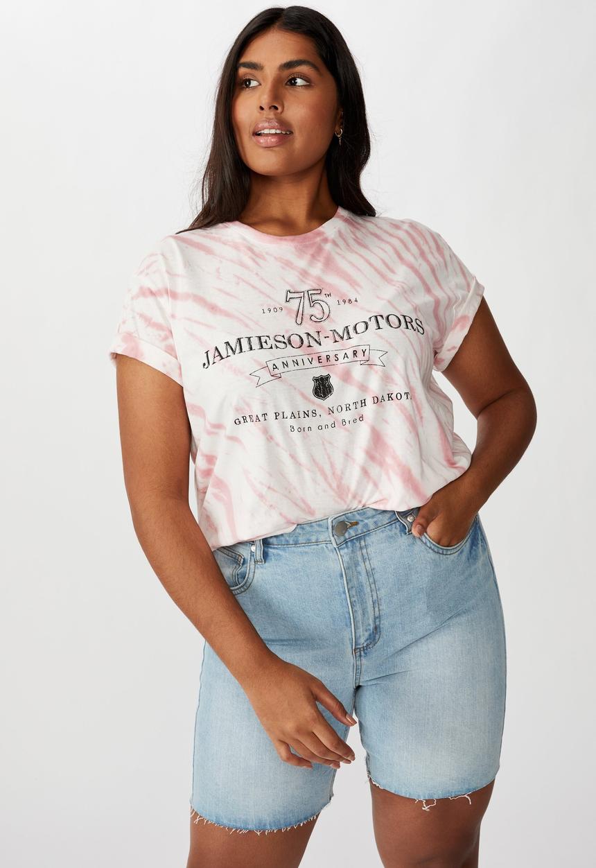 Cotton On - Curve graphic tee Jamieson motors - pink & white 