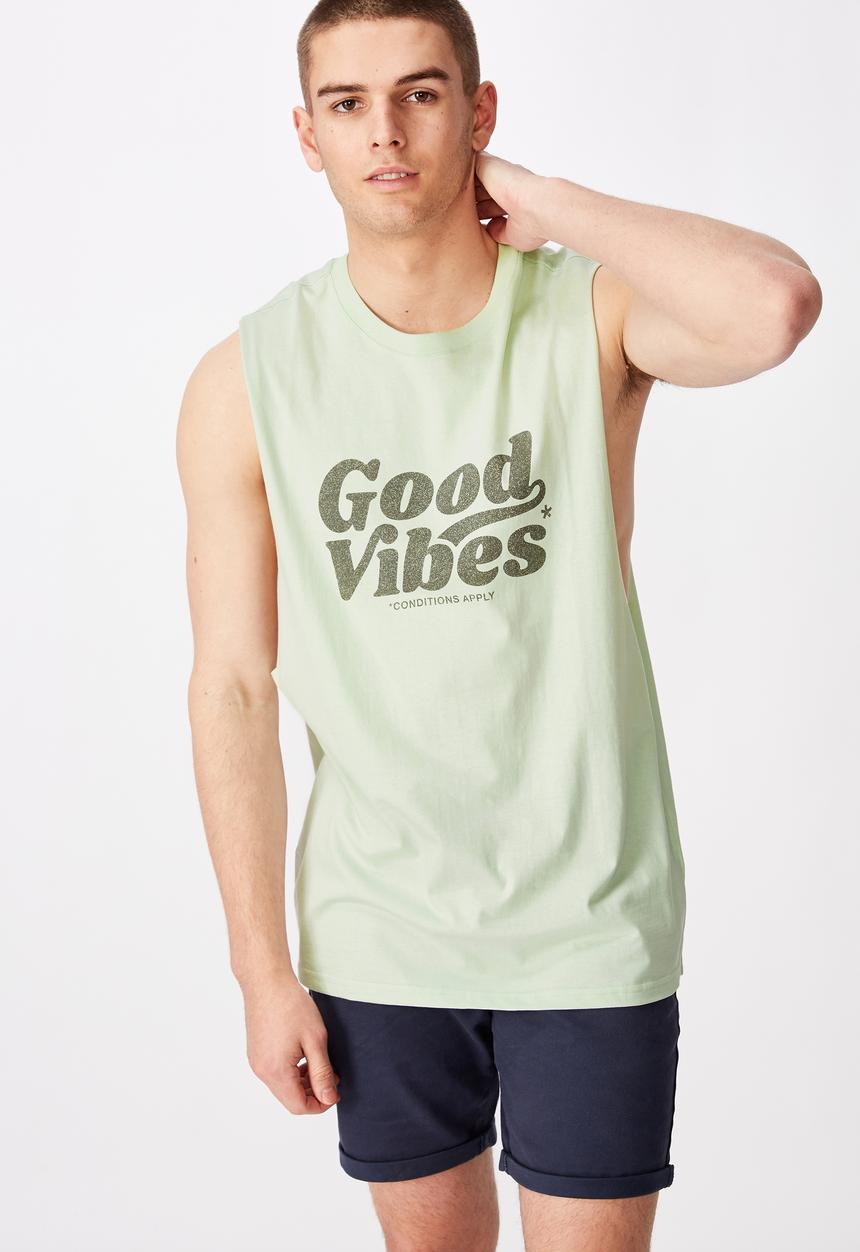 Factorie - Good vibes graphic muscle tank - green 