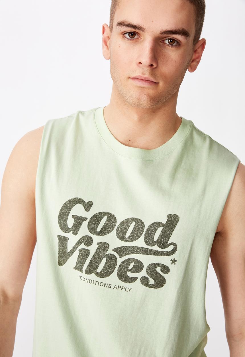Factorie - Good vibes graphic muscle tank - green 