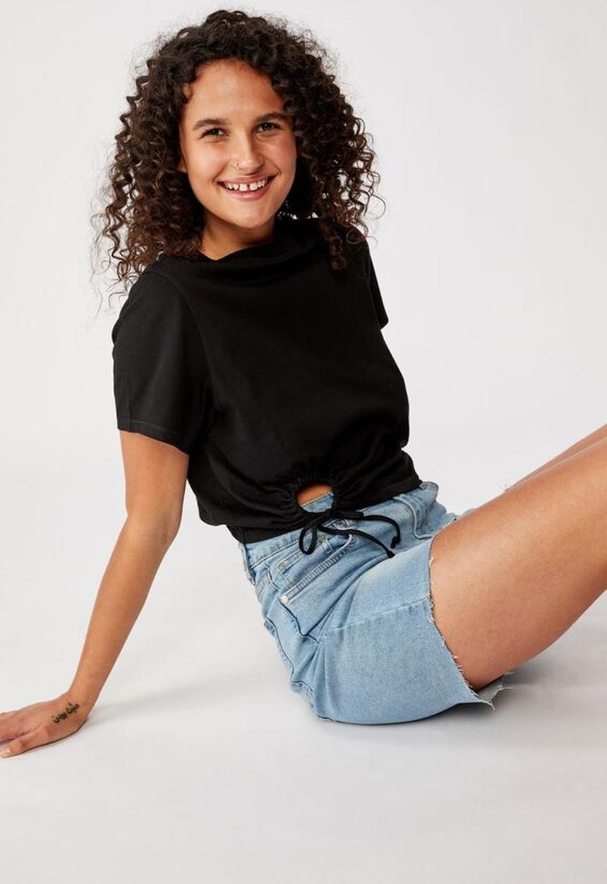 Cotton On - Franklin keyhole tie front short sleeve top - black