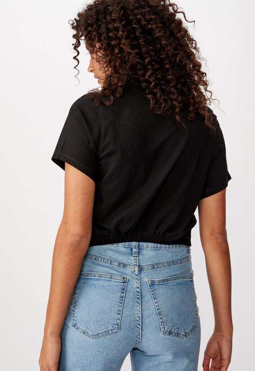Cotton On - Franklin keyhole tie front short sleeve top - black