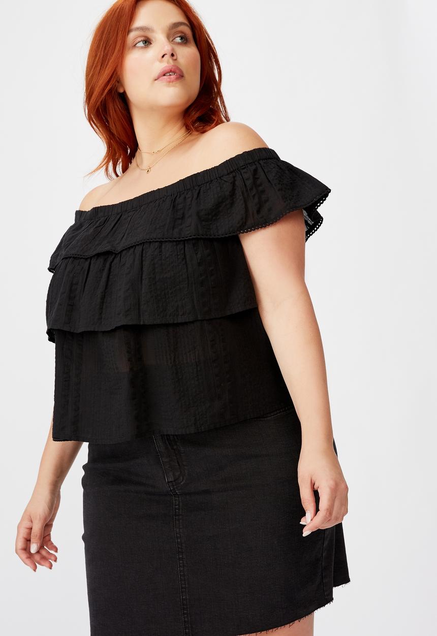 Cotton On - Curve sunshine off the shoulder top - black