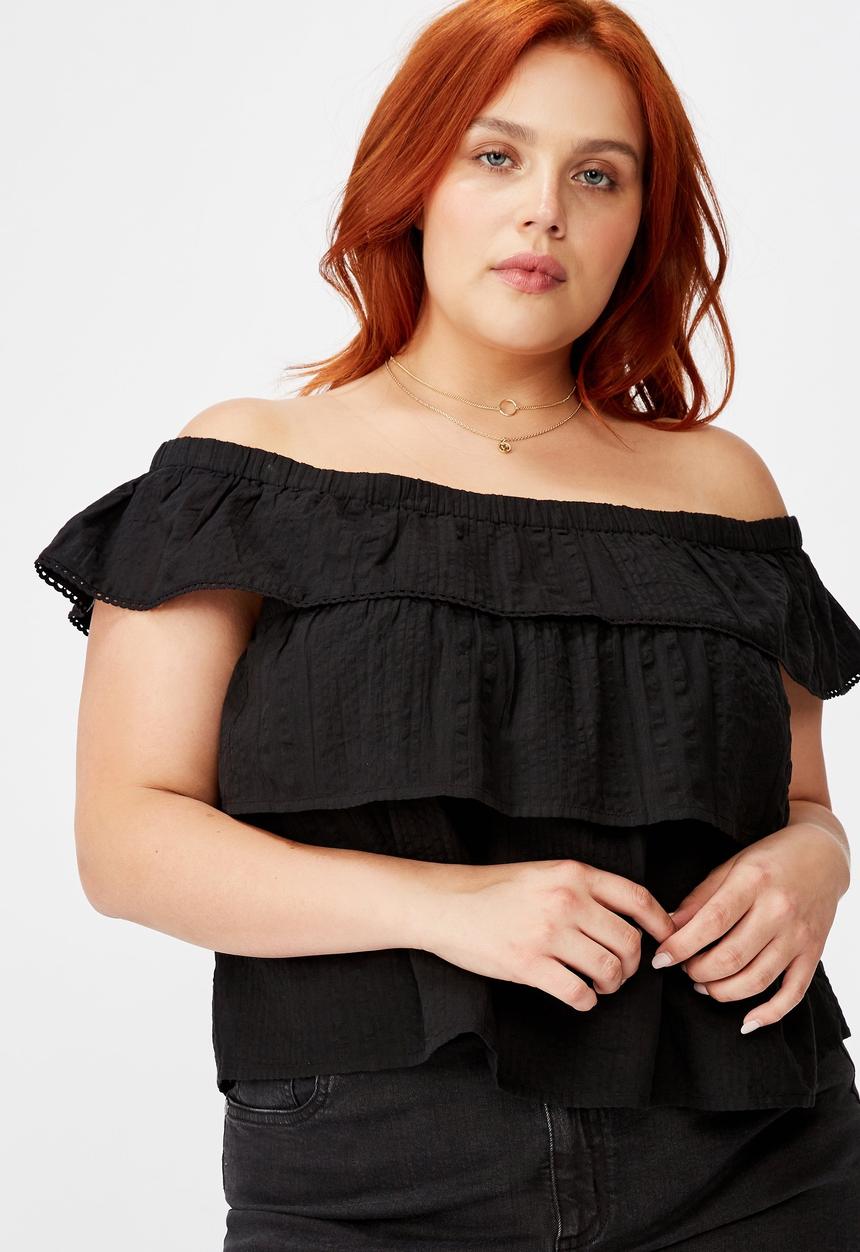 Cotton On - Curve sunshine off the shoulder top - black