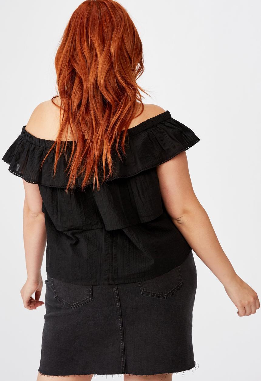 Cotton On - Curve sunshine off the shoulder top - black
