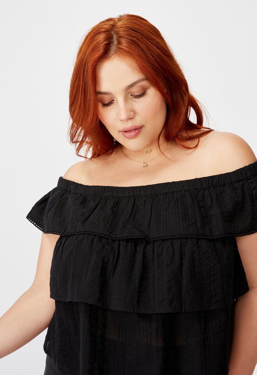 Cotton On - Curve sunshine off the shoulder top - black