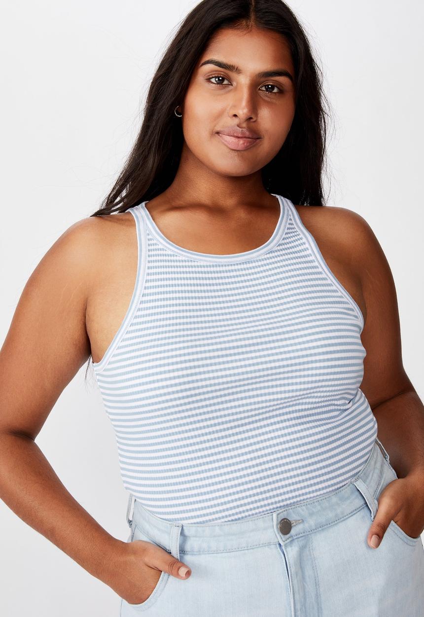 Cotton On - Curve turnback tank top - white & blue 