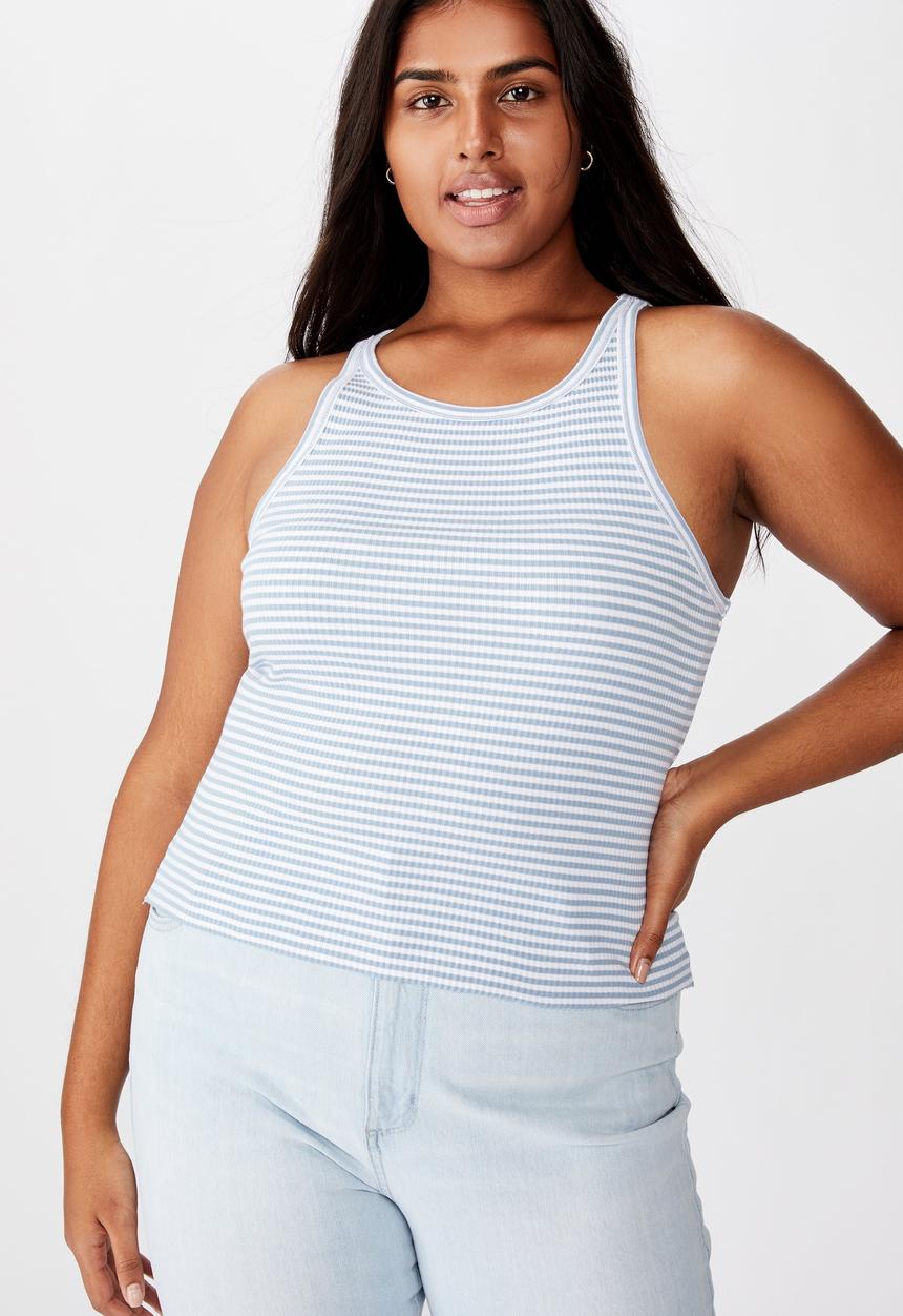 Cotton On - Curve turnback tank top - white & blue 