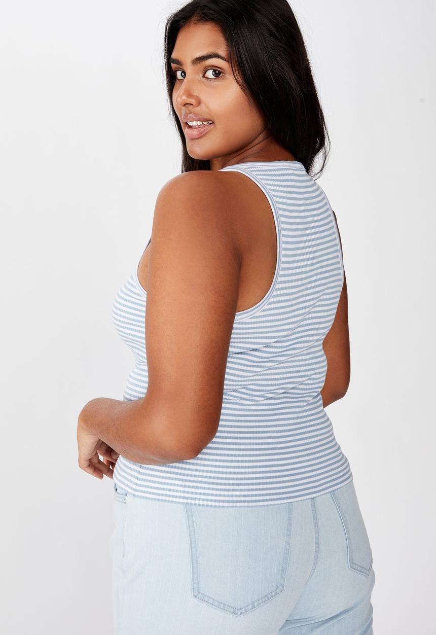 Cotton On - Curve turnback tank top - white & blue 