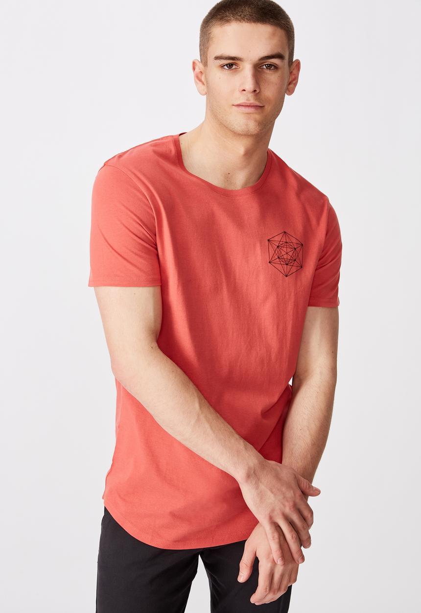 Factorie - Curved graphic T-shirt - coral