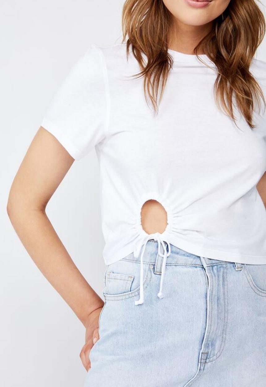 Cotton On - Franklin keyhole tie front short sleeve top - white