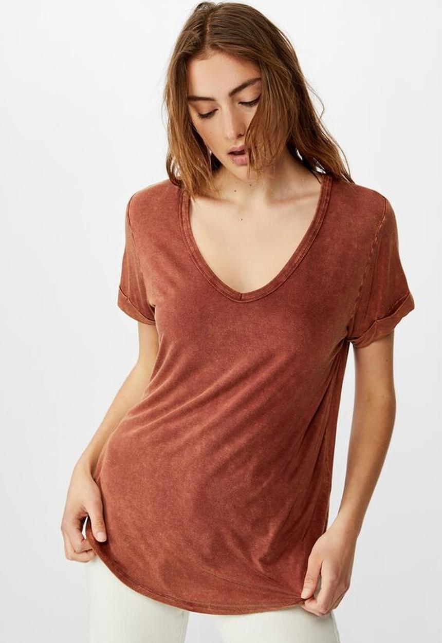 Cotton On - Karly short sleeve v neck top - rust