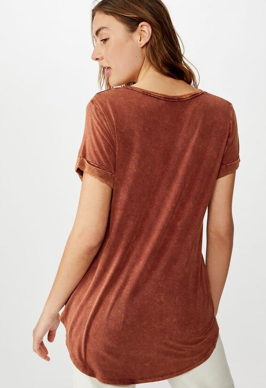 Cotton On - Karly short sleeve v neck top - rust
