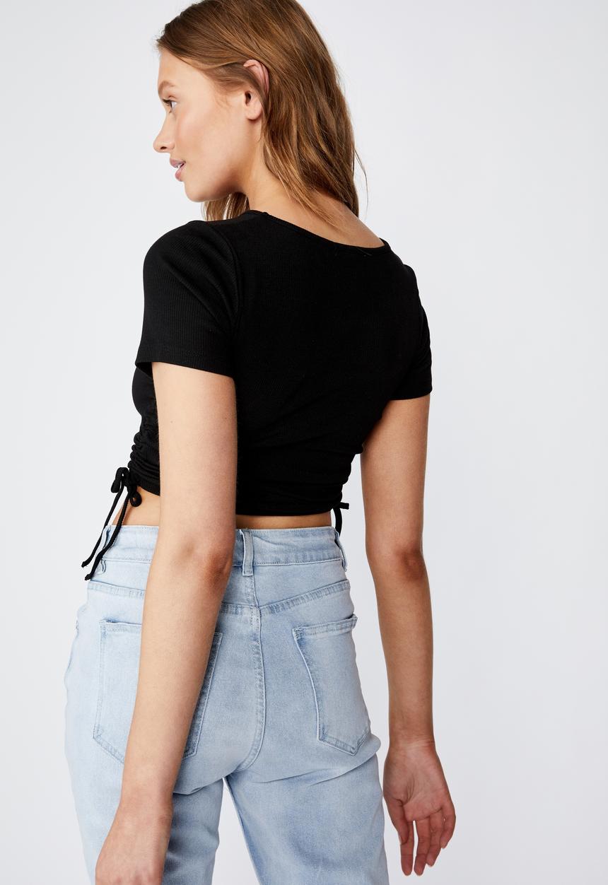 Cotton On - Millicent crew neck side tie - black