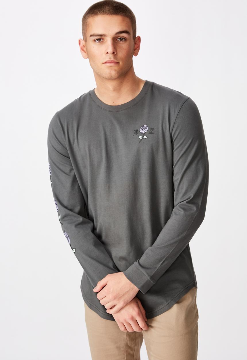 Factorie - Motel curved long sleeve graphic T-shirt - grey