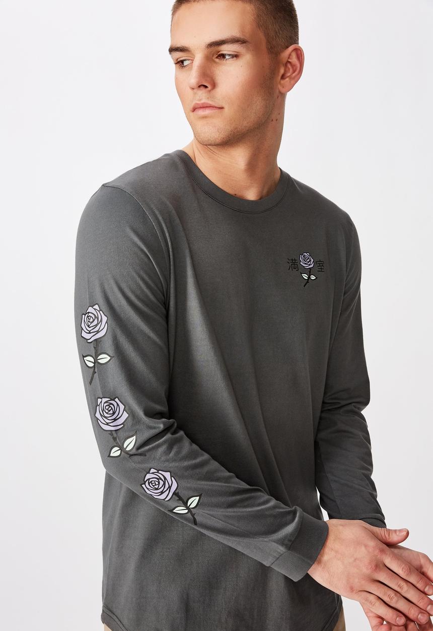 Factorie - Motel curved long sleeve graphic T-shirt - grey